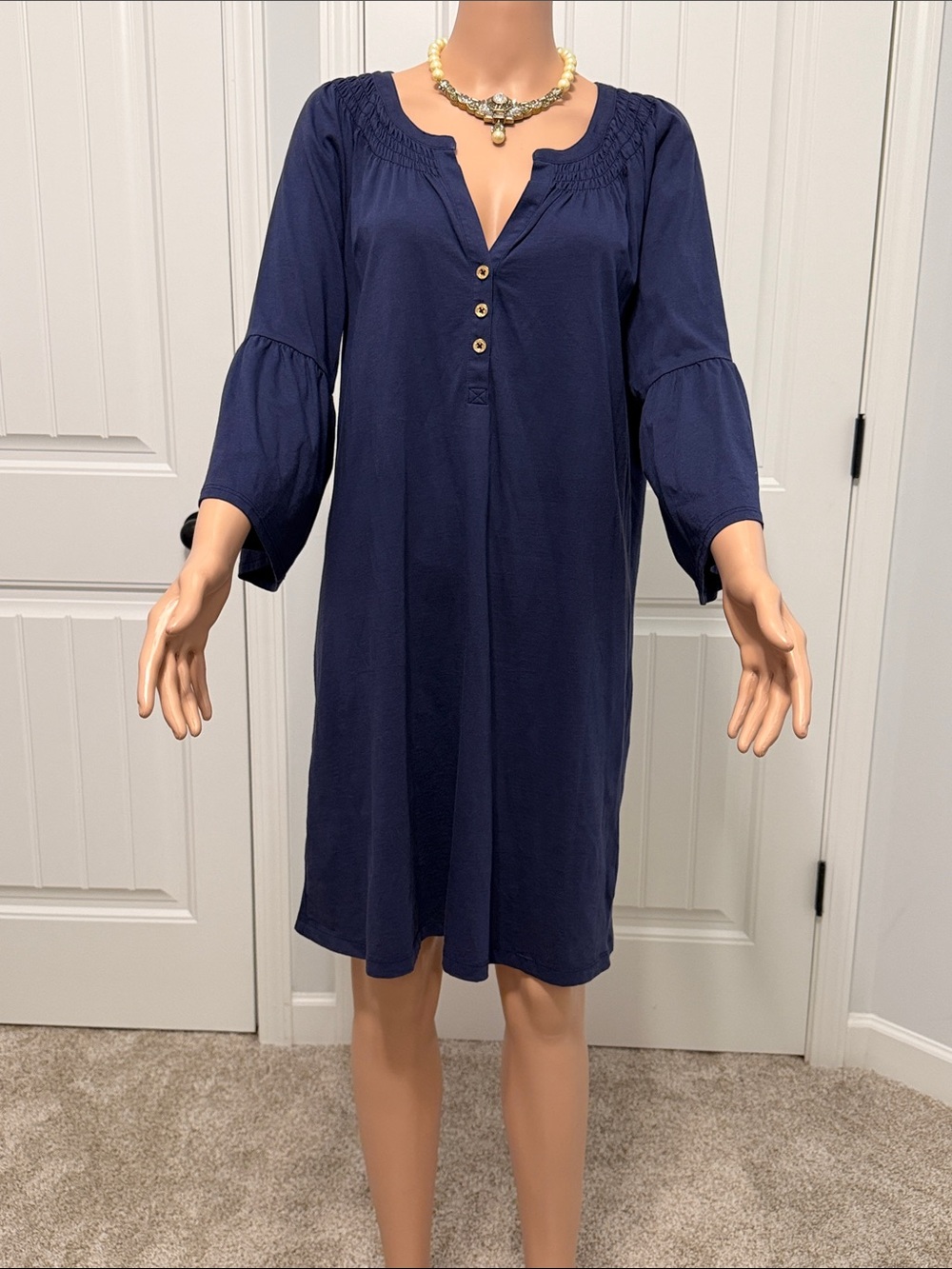 Relaxed Navy Midi Dress with Button-Front Detail by Lilly Pulitzer